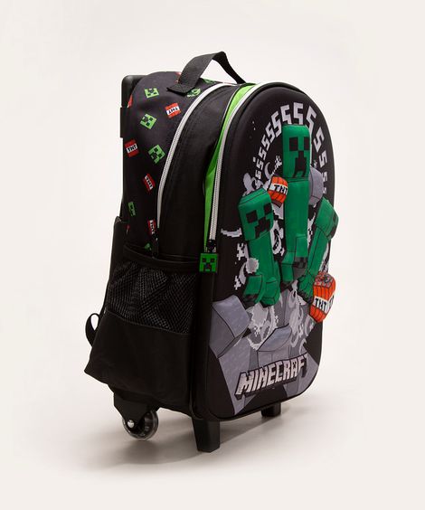 mochila escolar infantil com rodinhas minecraft 3d preto