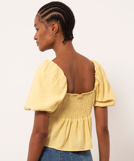 blusa cropped manga balonê mindset amarelo claro