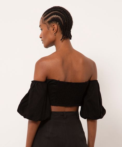 blusa com linho manga bufante mindset preto