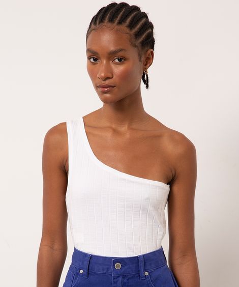 blusa canelada ombro único mindset off white