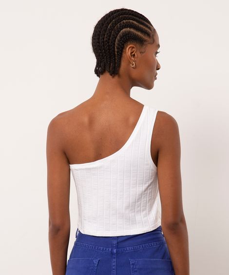blusa canelada ombro único mindset off white