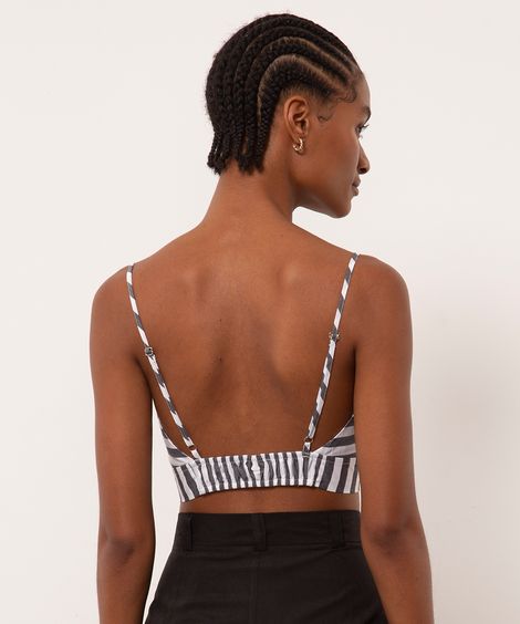 top cropped de algodão listrado mindset cinza escuro