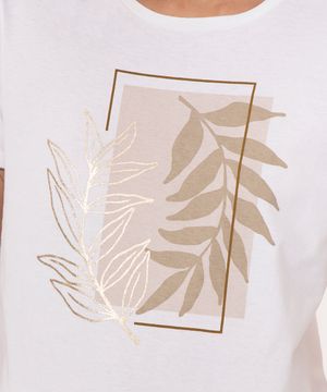 camiseta de algodão manga curta folhagem off white
