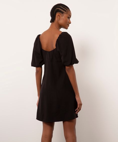 vestido curto manga balonê mindset preto