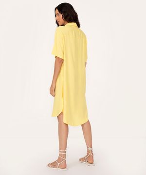 vestido chemise midi manga curta amarelo
