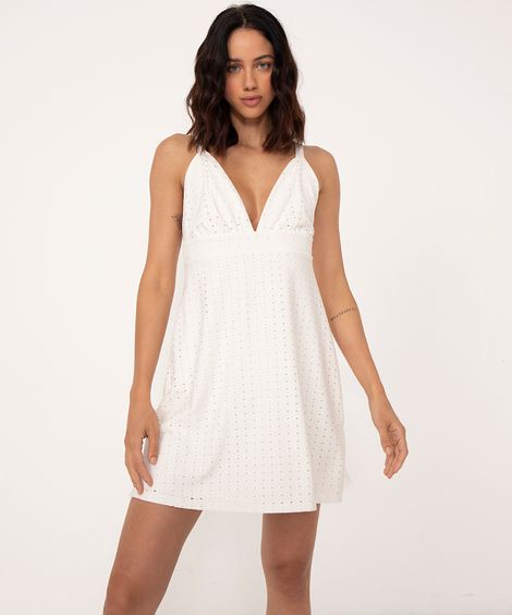 vestido curto de laise decote v off white