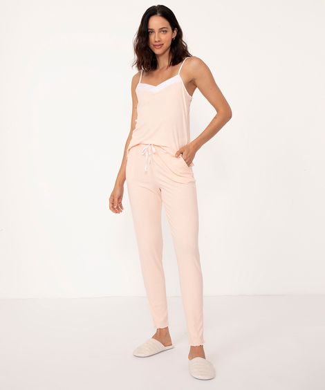 pijama canelado regata com calça rosa claro