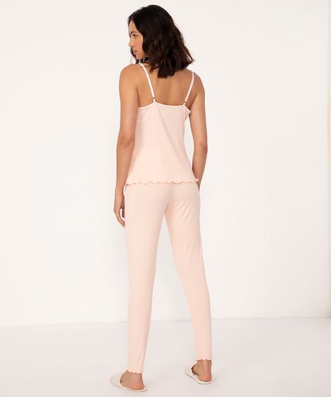 pijama canelado regata com calça rosa claro