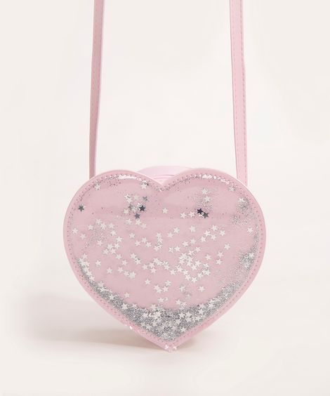 bolsa infantil coração brilho multicor
