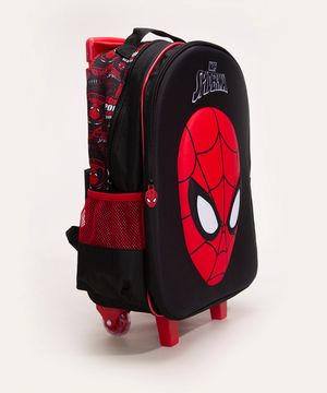 mochila escolar infantil com rodinhas homem aranha 3d preto