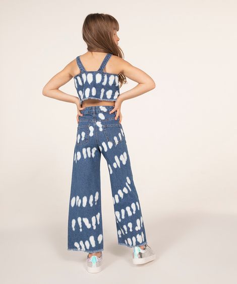 calça infantil jeans wide leg tie dye azul médio