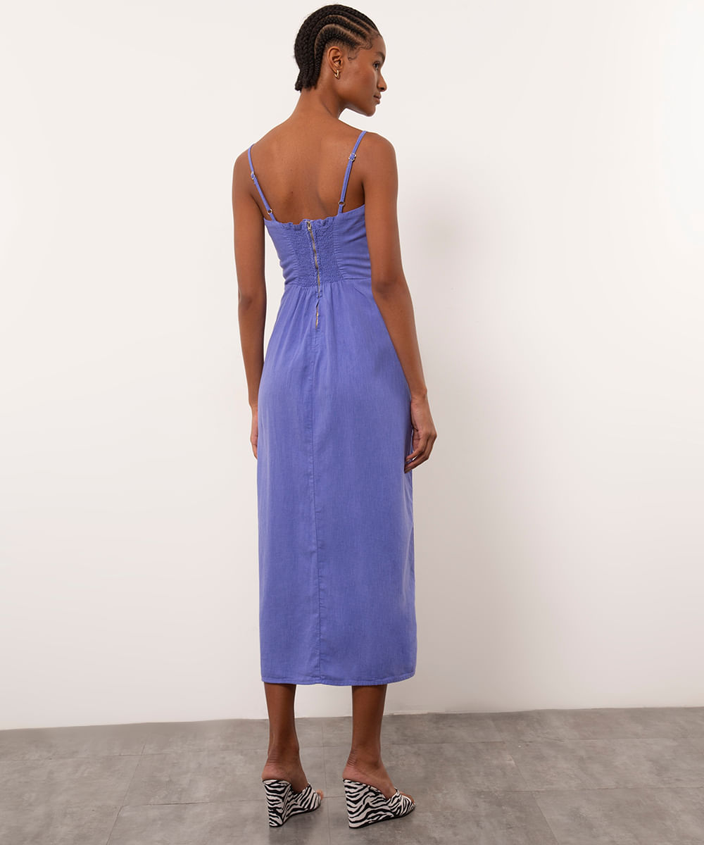 Vestido com Fenda Midi Alça Fina Mindset Roxo