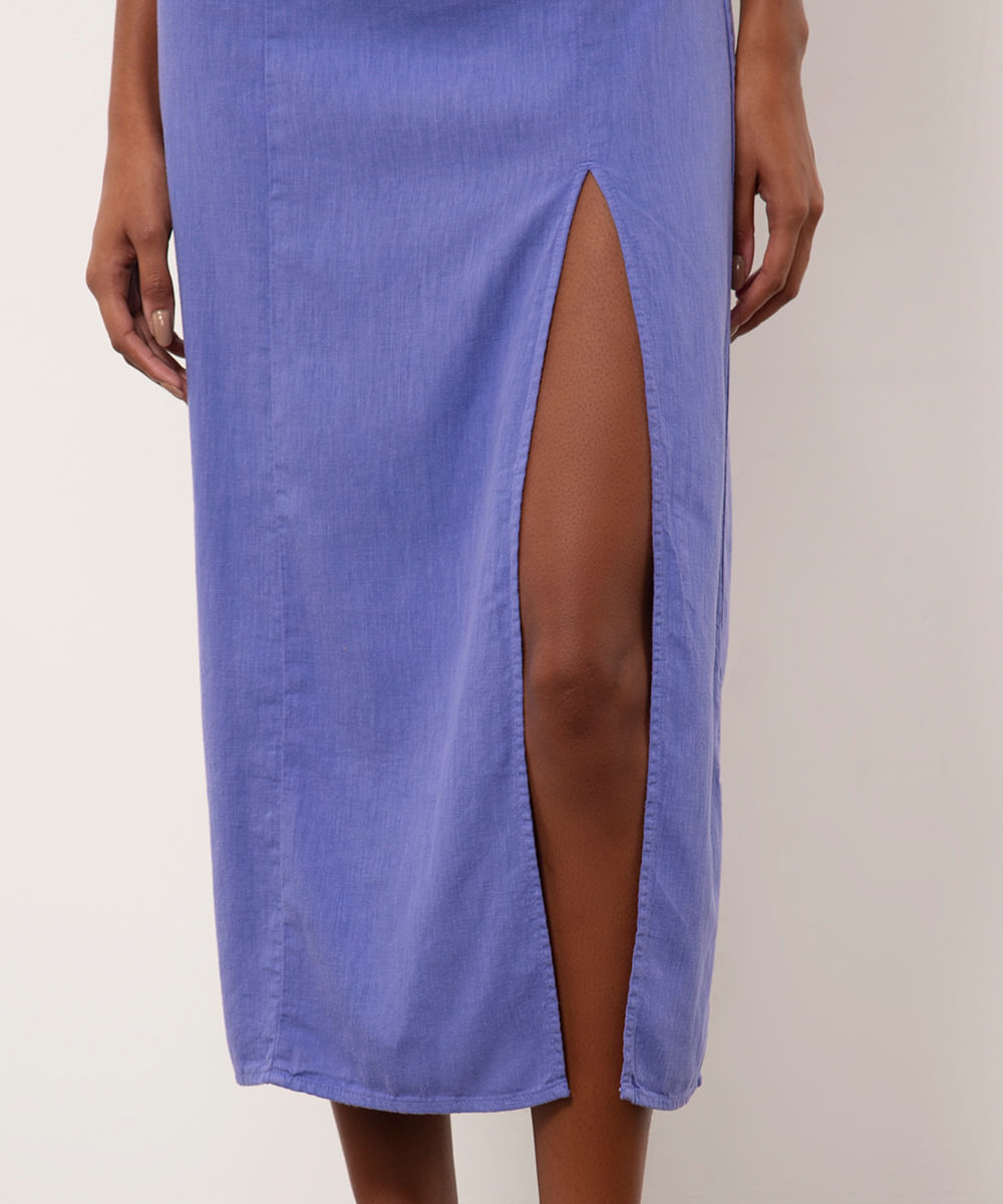 Vestido com Fenda Midi Alça Fina Mindset Roxo