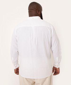 camisa plus size com linho manga longa branco