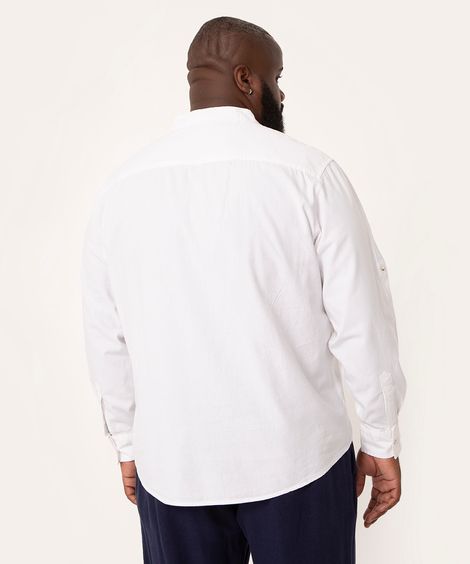 camisa plus size gola padre com amarração branco