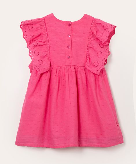 vestido infantil de algodão mangas babados rosa