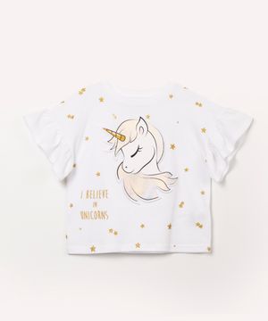 blusa infantil manga babado unicórnio off white