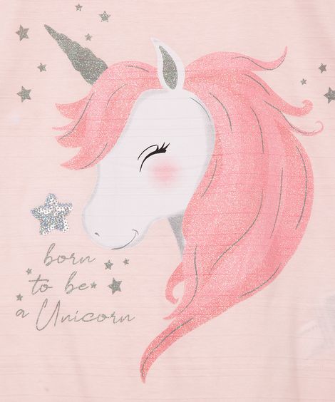 blusa infantil manga curta com amarração unicórnio rosa