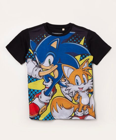 camiseta infantil manga curta sonic preto