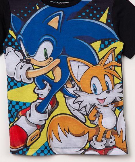 camiseta infantil manga curta sonic preto