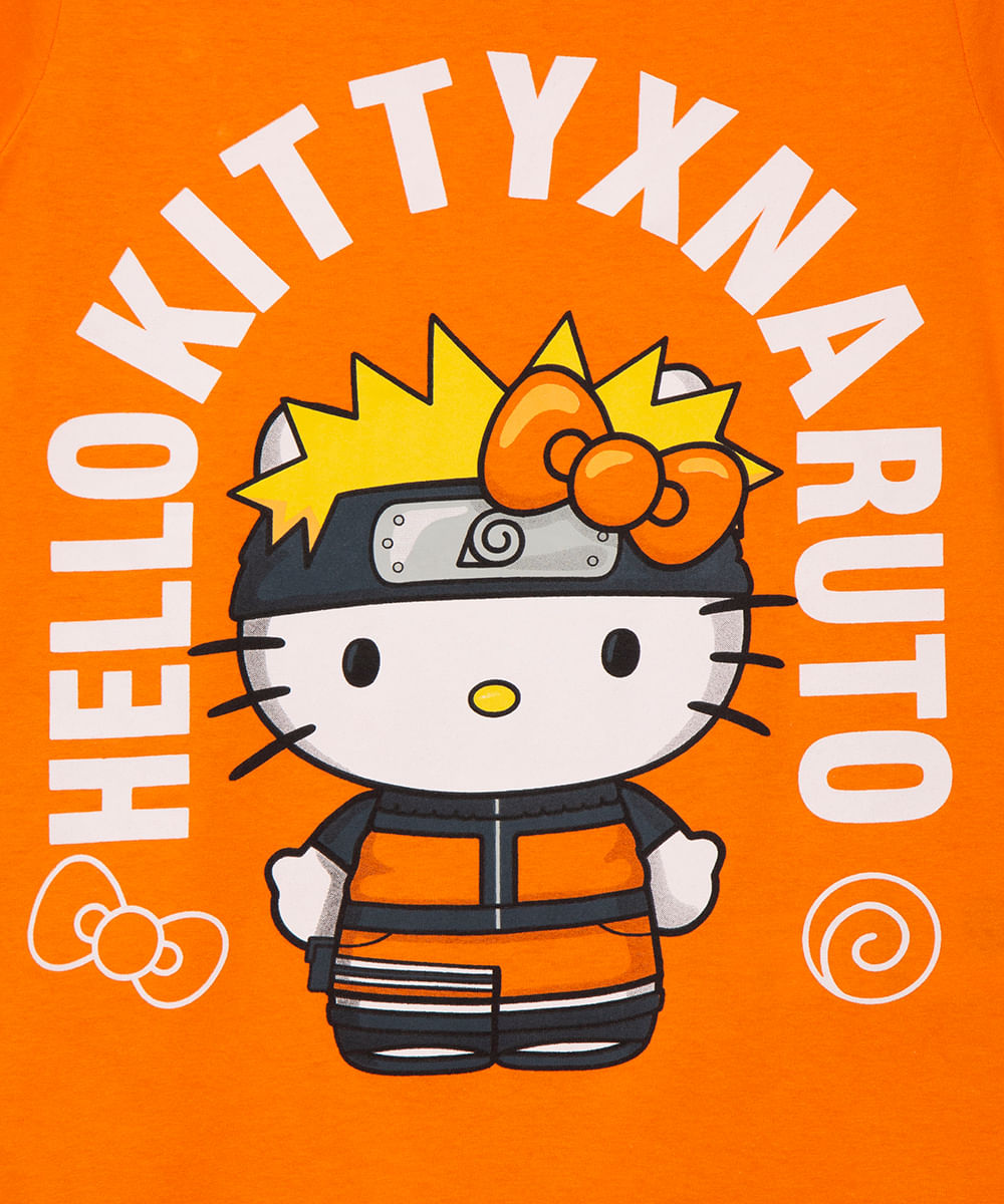 pijama infantil de algodão hello kitty naruto laranja - C&A
