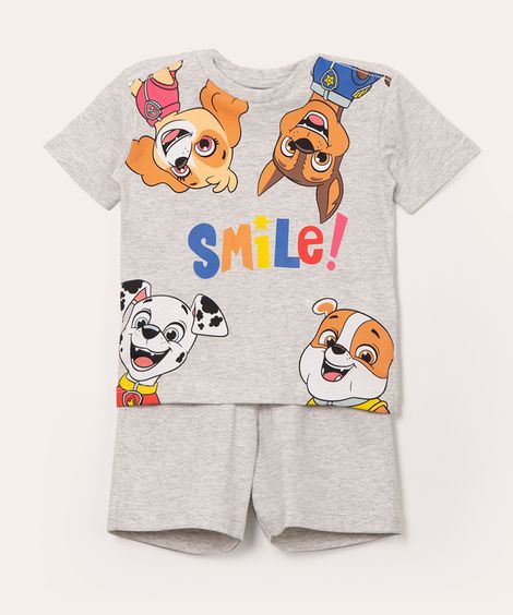 pijama infantil manga curta patrulha canina cinza mescla