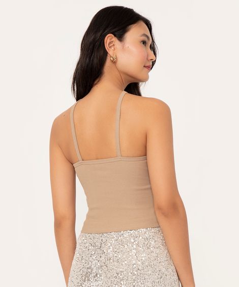 blusa cropped cross neck bege claro