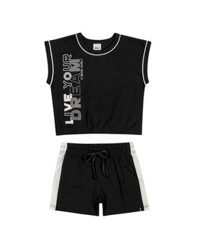 Conjunto Infantil Menina Comfy College Sportswear Elian Preto e Branco