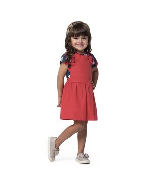 Conjunto Infantil Menina Love Coração Vestido Blusinha BG Vermelho e Azul Marinho