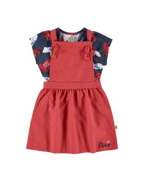 Conjunto Infantil Menina Love Coração Vestido Blusinha BG Vermelho e Azul Marinho