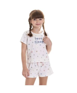Pijama Infantil Menina Coração Love Sleep TMX Off White