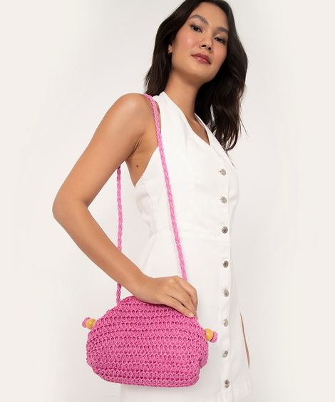 bolsa crossbody palha rosa