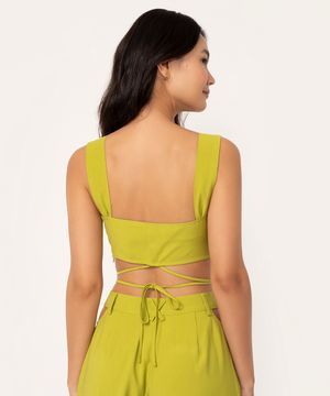 top cropped com franzido e amarração verde