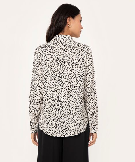 camisa de viscose animal print manga longa off white