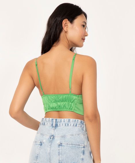 top cropped de cetim decote V verde