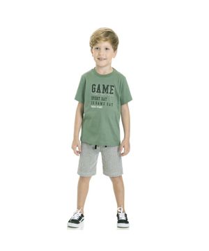 Conjunto Infantil Menino Camiseta Bermuda Game TMX Verde e Cinza