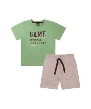 Conjunto Infantil Menino Camiseta Bermuda Game TMX Verde e Cinza