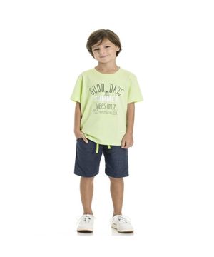 Conjunto Infantil Menino Camiseta Bermuda Summer TMX Verde e Azul Marinho