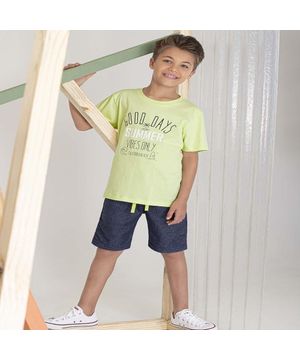 Conjunto Infantil Menino Camiseta Bermuda Summer TMX Verde e Azul Marinho