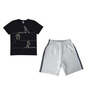 Conjunto Infantil Menino Skate Park Boca Grande Preto e Cinza