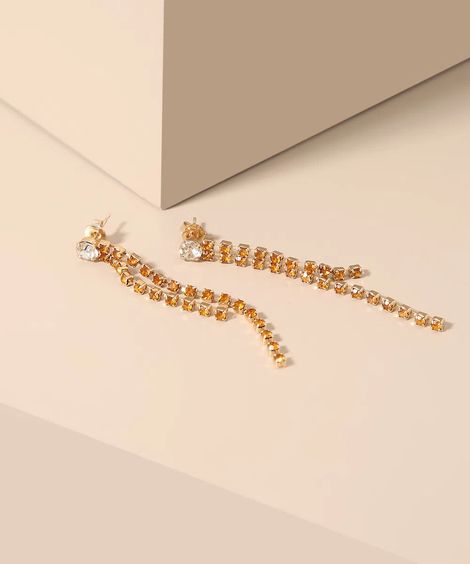 Brinco Longo  de Strass Dourado