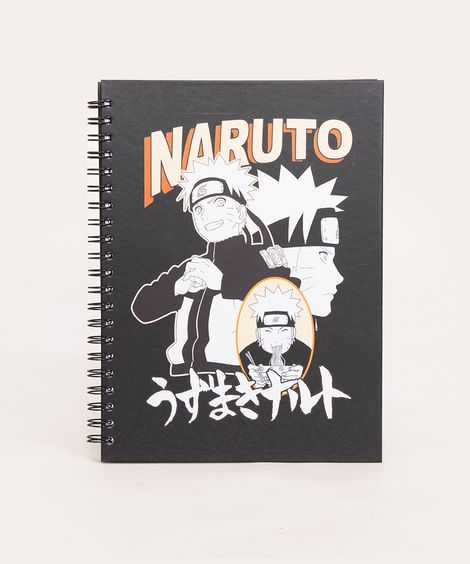 caderno capa dura com espiral naruto preto