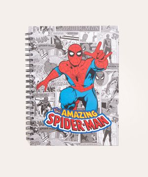 caderno capa dura com espiral homem aranha branco