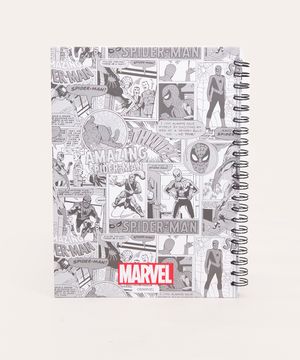 caderno capa dura com espiral homem aranha branco