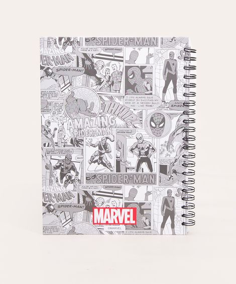 caderno capa dura com espiral homem aranha branco