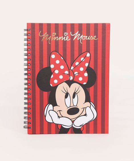 caderno capa dura com espiral minnie mouse vermelho