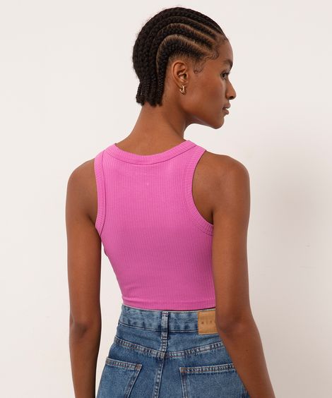 Regata Cropped Canelada Decote Redondo Mindset Rosa