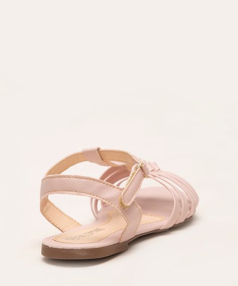 sandália infantil tiras com nós rosa claro