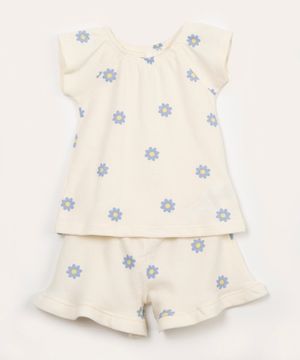 conjunto infantil texturizado margaridas off white