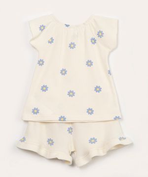 conjunto infantil texturizado margaridas off white